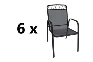 6 ks BABU záhradná kovová stolička, čierna