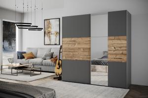 BASIA LUX 200 šatníková skriňa, grafit/smrek