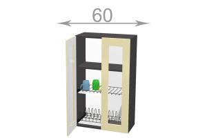 horná vysoká vitrína s odkvapkávačom š.60, v.92, Horizon WD6092G, grafit / orech tmavý