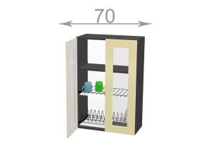 horná vysoká vitrína s odkvapkávačom š.70, v.92, Horizon WD7092G, grafit / orech tmavý