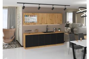 GRANDE kuchynská linka 260, dub Artisan/čierny mat