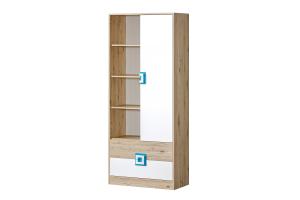 NIKOL 04 vysoký regál, biela/dub/tyrkysová