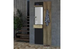 WALERIA 02 vešiakový panel s lamelami, čierny / dub Karlstad